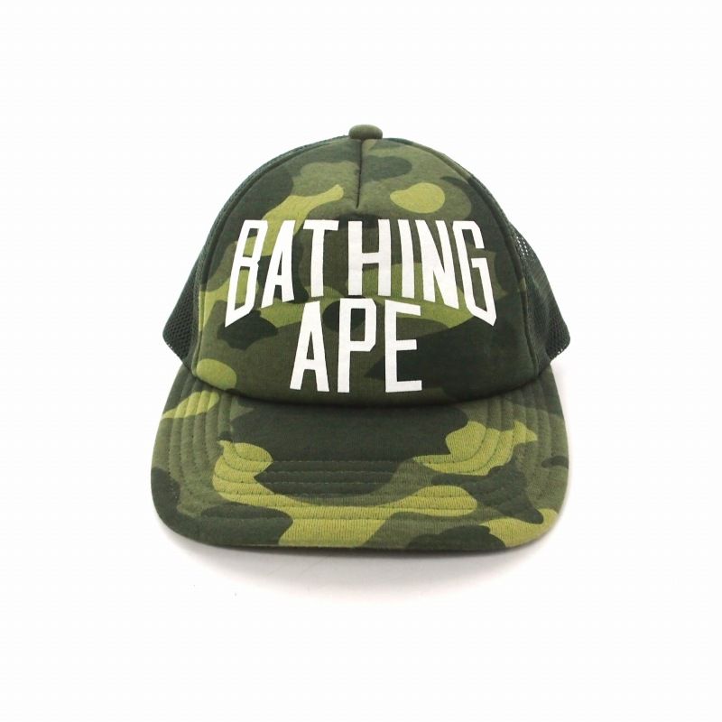 アベイシングエイプ A BATHING APE メッシュキャップ カレッジロゴ カモフラージュ 迷彩 帽子 F グリーン系 001CPI801004M