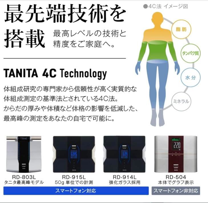 タニタ 体組成計 RD-803L-BK【4C Technology 最新高精度測定】 世界初