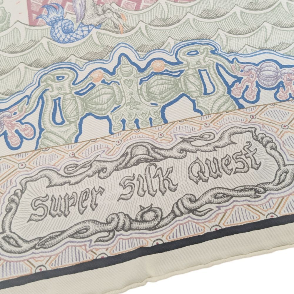 HERMES エルメス カレ90 シルク100％ SUPER SILK QUEST スーパー シルク クエスト ストール スカーフ アイボリー ピンク レディース ショール お洒落