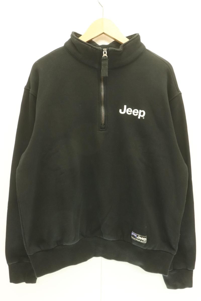 【中古】 JEEP メンズスウェット M ハーフジップスウェット JEEP M 黒 ブラック プリント