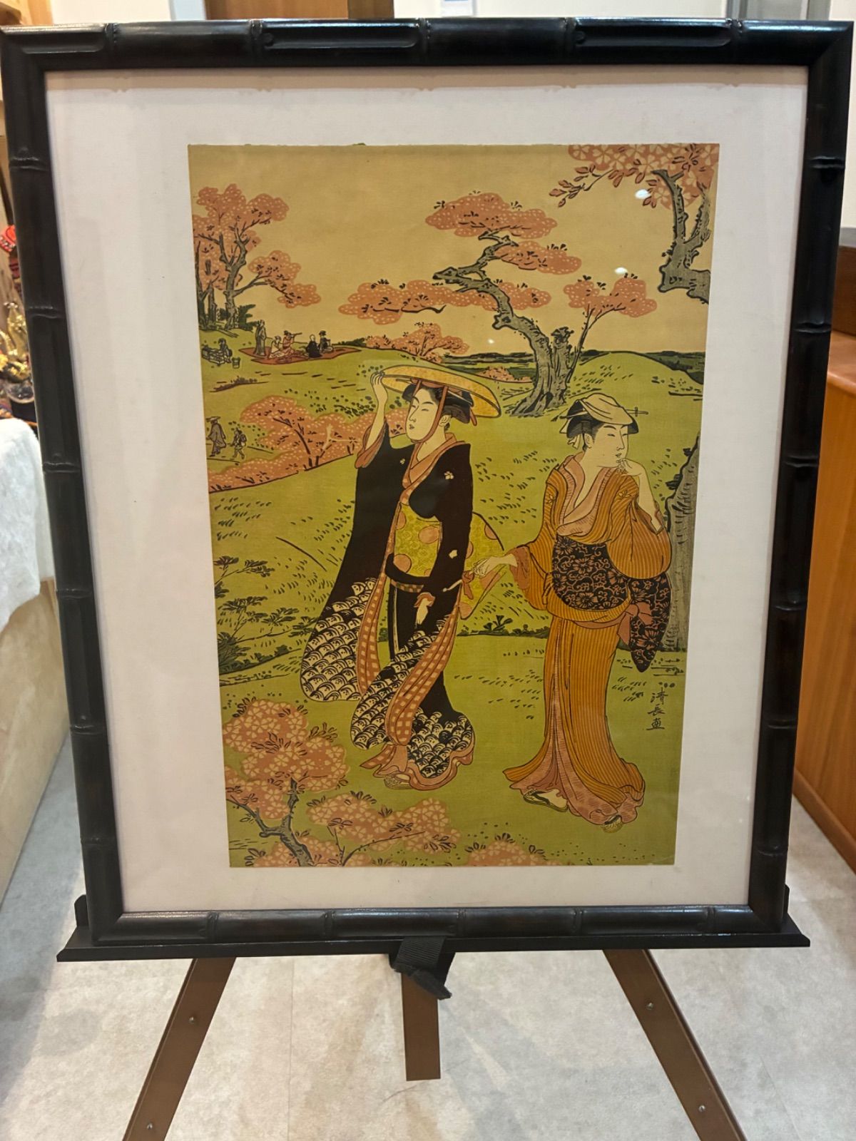 複製画 安佐赤山の桜の下でピクニック 鳥居清長 塗谷薫子 版画 額装 額入り 日本美術