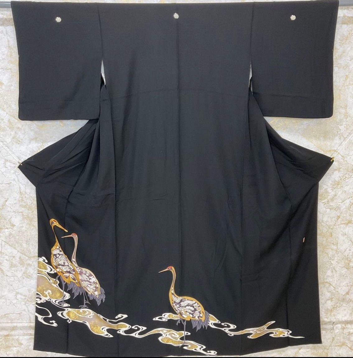 kimono one kimonoarisa 黒留袖 友禅金彩仕上げ 広衿 五つ紋 作家者 正絹 裄長 ロング 比翼付き 裄67肩丈163