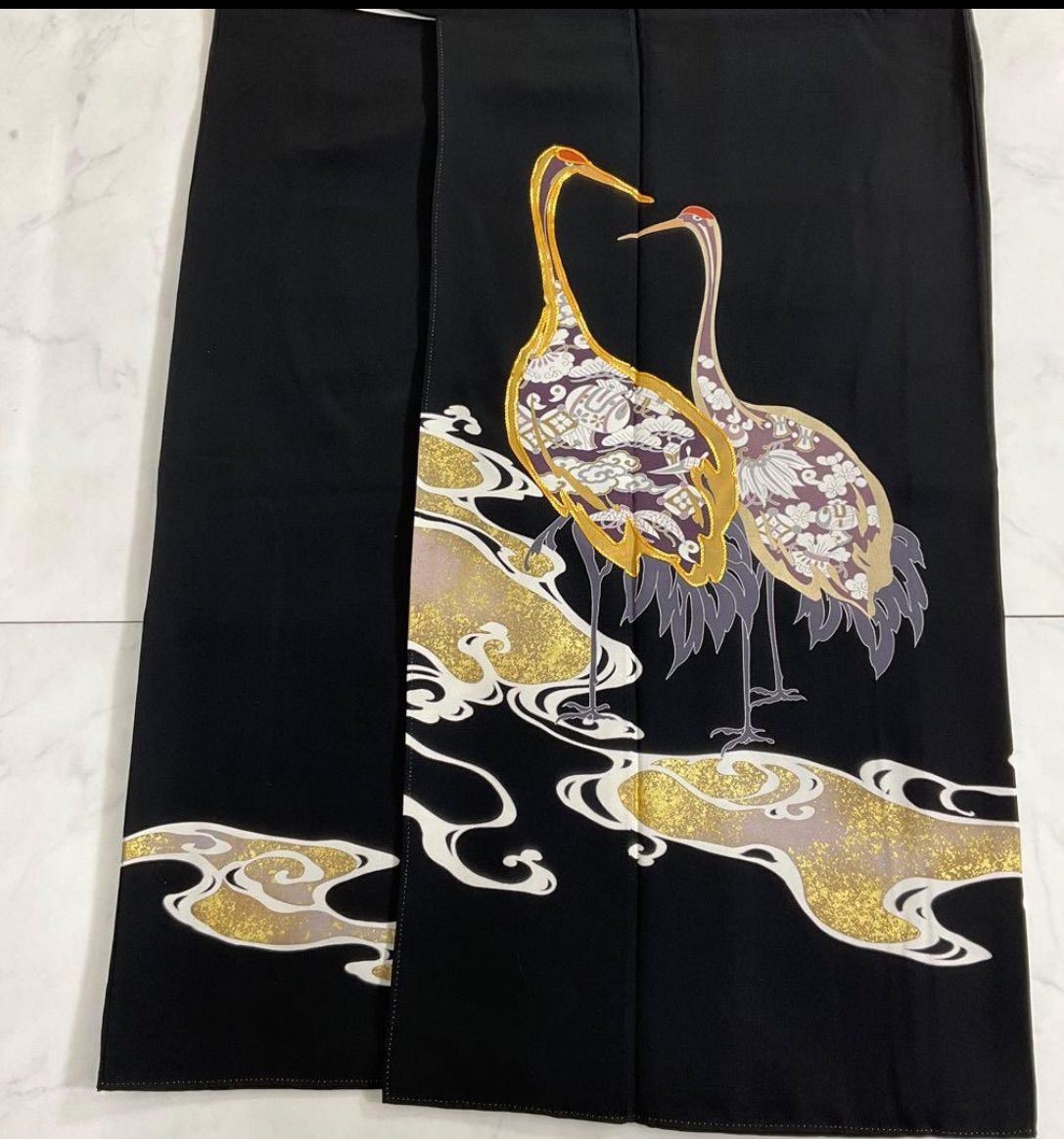 kimono one kimonoarisa 黒留袖 友禅金彩仕上げ 広衿 五つ紋 作家者 正絹 裄長 ロング 比翼付き 裄67肩丈163