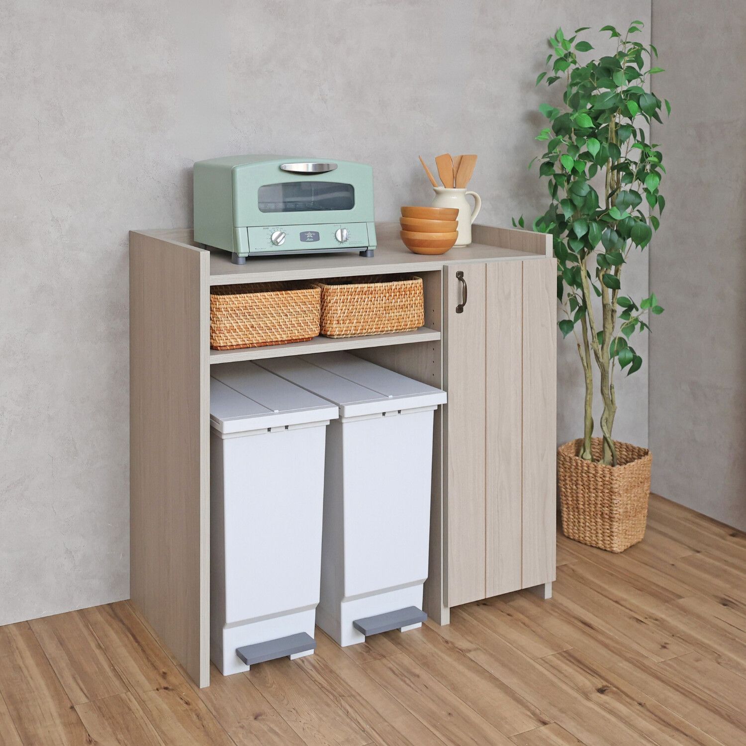 キッチンカウンター ゴミ箱収納 幅90 cm キッチンラック キッチン収納 食器棚 キッチン作業台 レンジ台 レンジボード 組立式