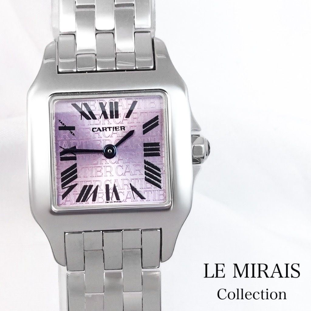 仕上済 カルティエ サントスドゥモワゼル SM SS パープルロゴ文字盤 モデル レディース 腕時計 CARTIER 時計