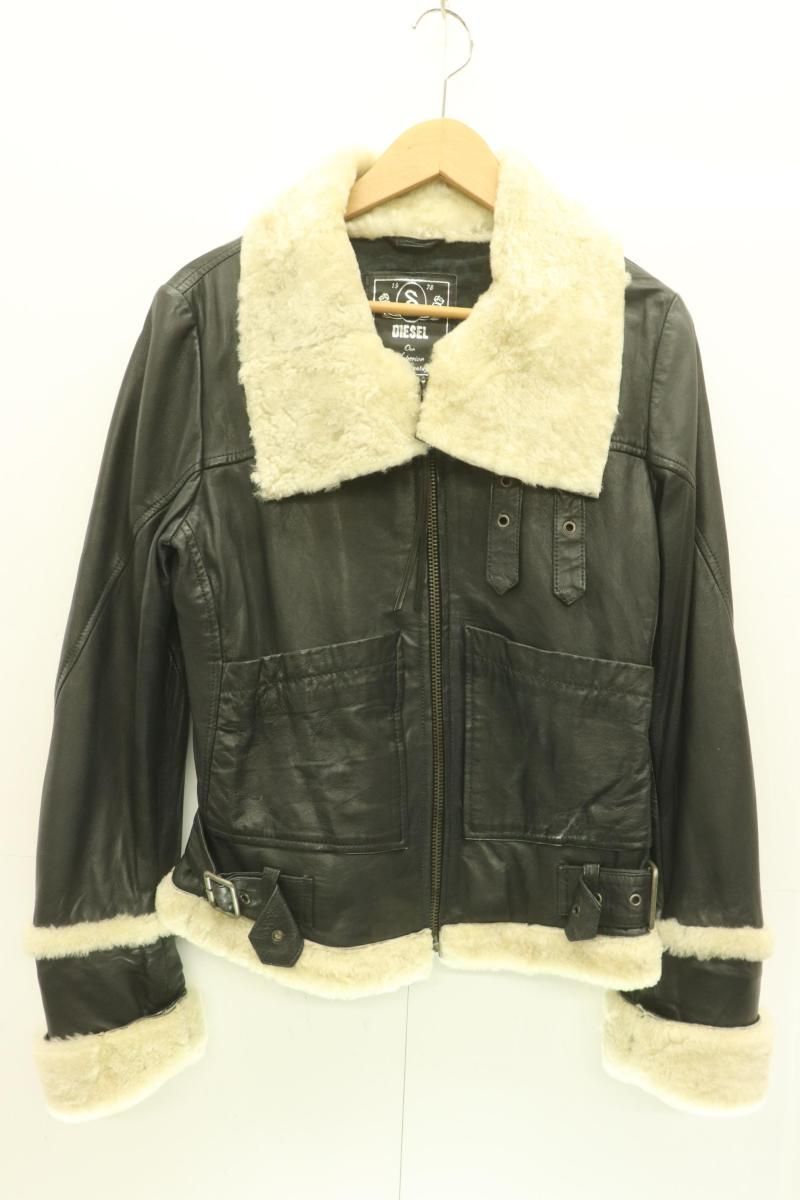 DIESEL レディースレザージャケット S レザージャケット DIESEL S 黒 ブラック 無地