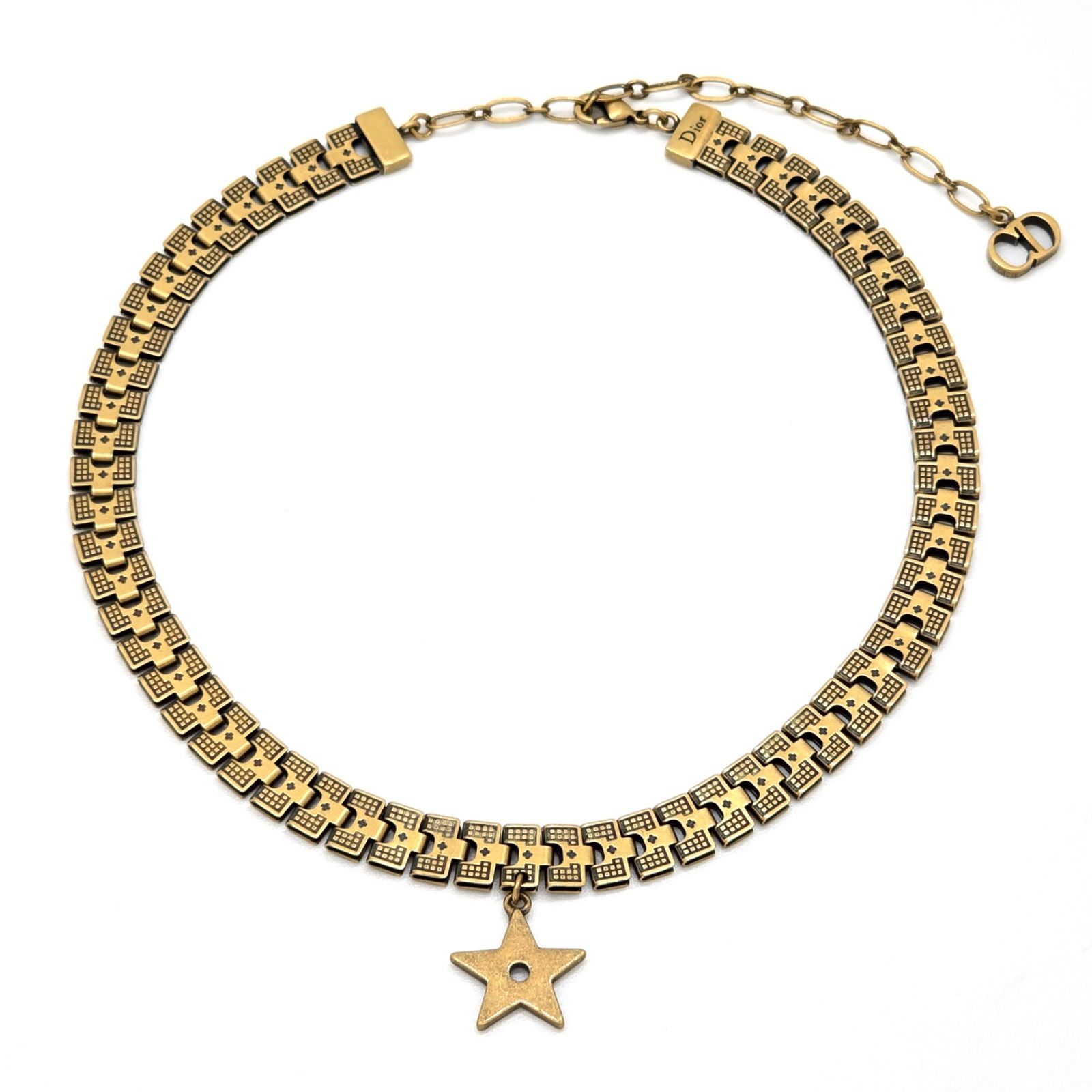 DIOR ディオール スター ペンダント チョーカー ネックレス 首周り約30.5 38㎝ アンティーク仕上げ ゴールド メタル