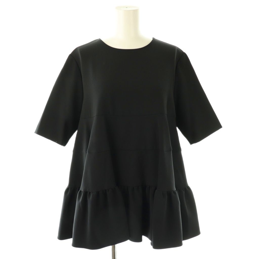 ヨリ yori 23SS ハーフスリーブティアードブラウス プルオーバー 38 ネイビー HK OS