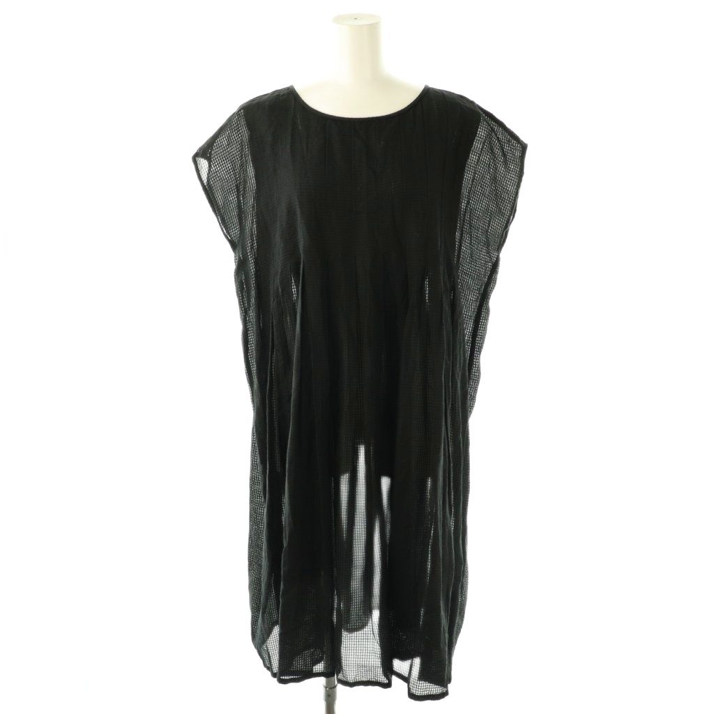 メゾンドソイル maison de soil コットン シルク混 ピンタック ワンピース フレンチスリーブ ロング 1 ブラック HK OS