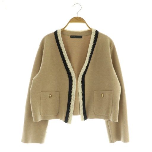 ノーブル NOBLE 22AW ライト配色トリミングミラノリブショートジャケット ニット チェーン キャメル MY OS