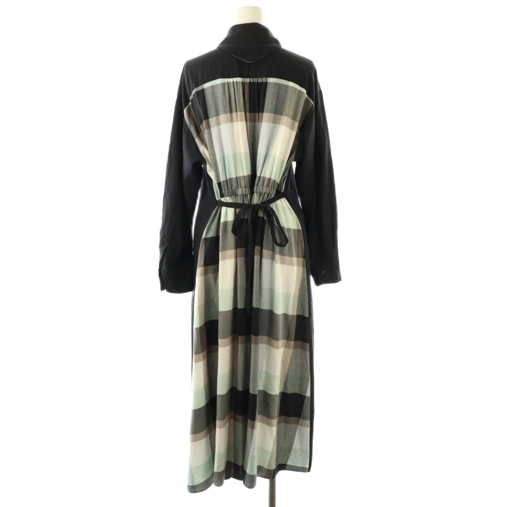 ブルーレーベルクレストブリッジ BLUE LABEL バックチェック シャツワンピース マキシ ロング 長袖 38 紺 ネイビー AT OS