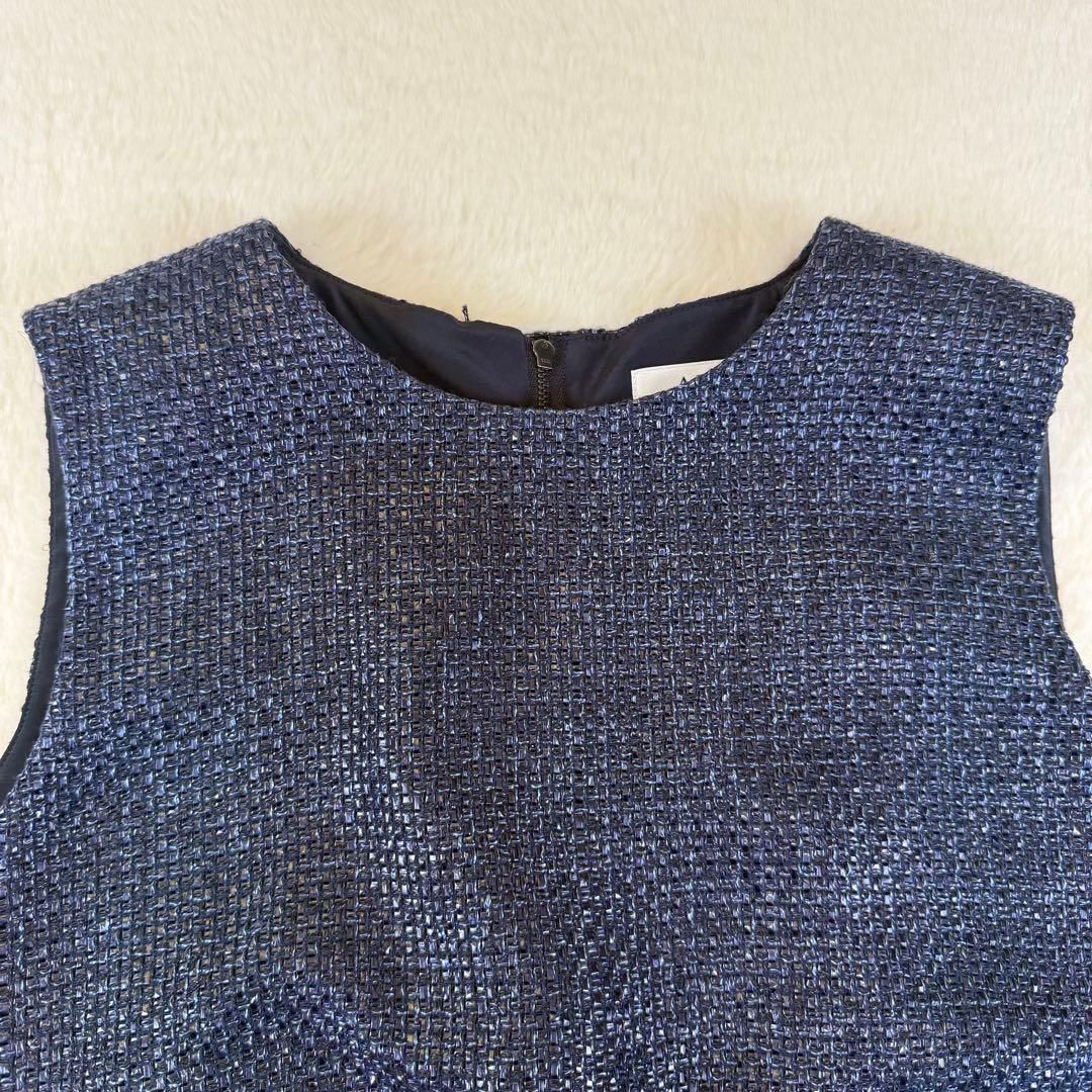 ADORE アドーア ノースリーブ トップス ブラウス ツイード フリンジ ナイロン ベスト ジレ サイズ38