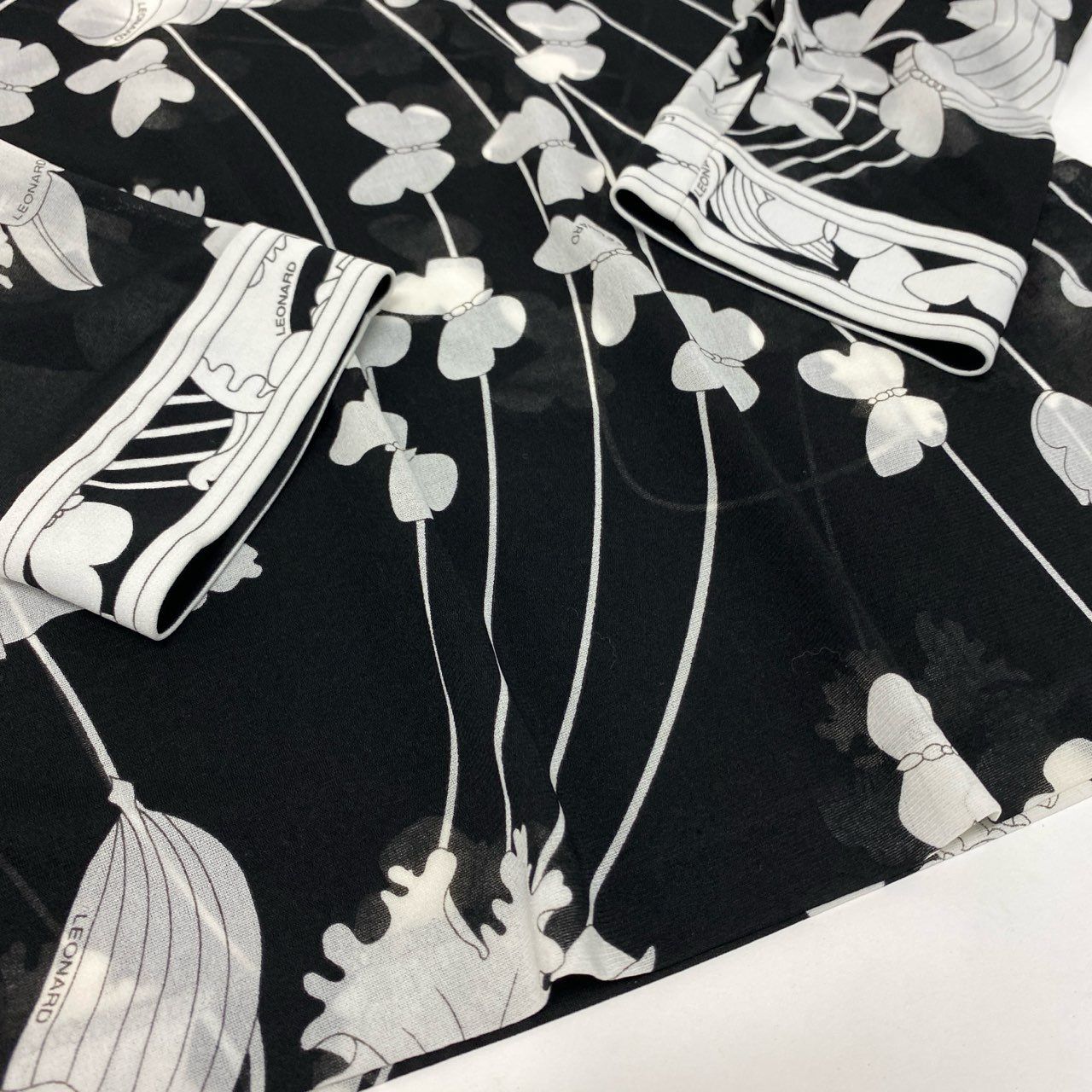 38k16【美品】LEONARD レオナール 長袖カットソー カンカン素材 クルー