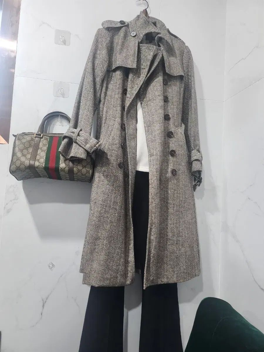 ヘリンボーン ロング トレンチ コート