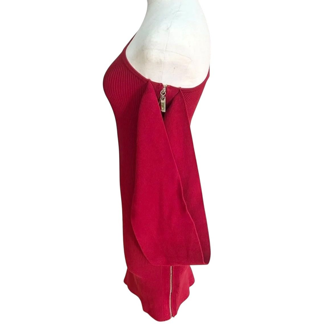 エリザベッタフランキ ワンショルダー リブニットワンピース 40 レッド セーター