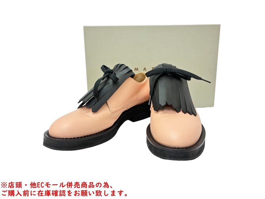 併売商品 MARNI マルニ レースアップシューズ レザー ピンク ブラック レディース M 1481
