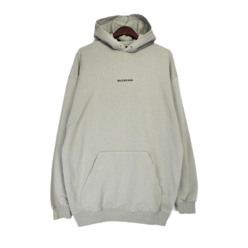 バレンシアガ BALENCIAGA 578135 TOVJ9 ロゴ 刺繍 ダメージ加工 プルオーバー フーディ パーカー 43702
