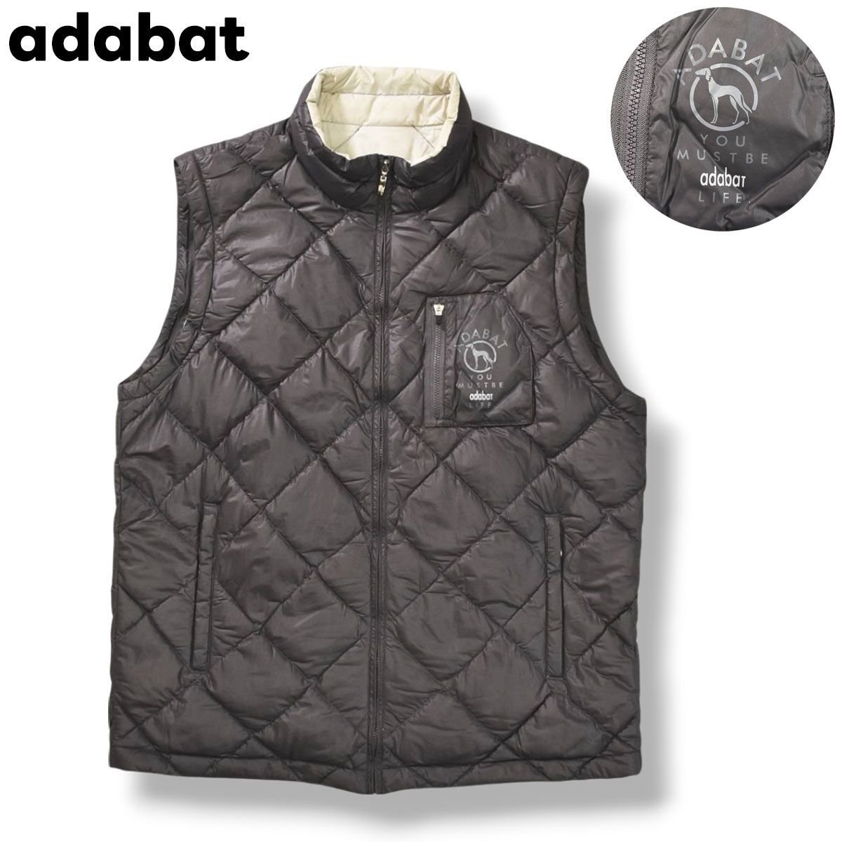 アダバット adabat キルティング ダウン ベスト ジップアップ ロゴ プリント ウィンドブレーカー ジャンパー M チャコールグレー ゴルフ スポーツ ウェア タウンユース カジュアル メンズ