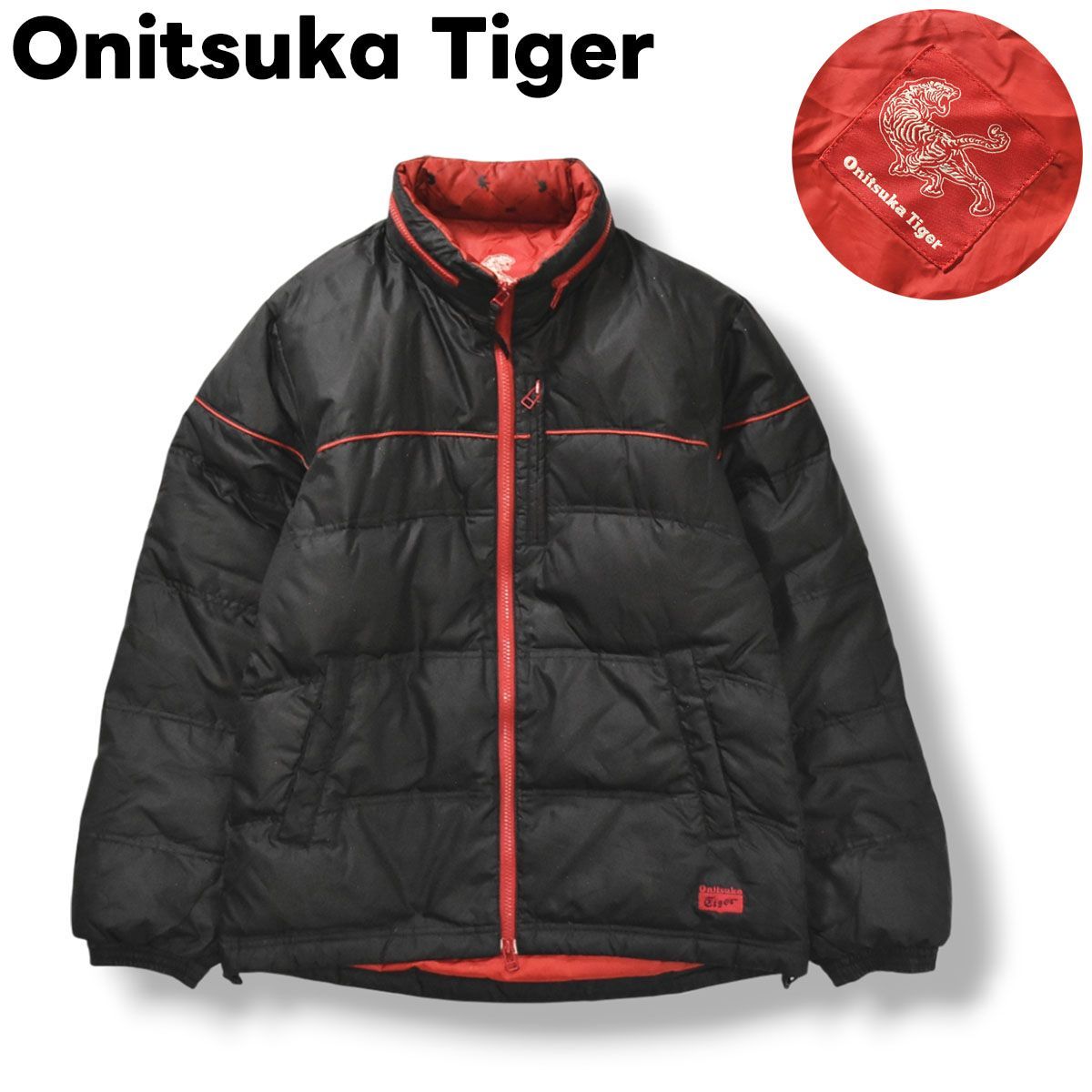 オニツカタイガー Onitsuka Tiger 胸パイピング 刺繍ロゴ ダウンジャケット アウター M ブラック メンズ