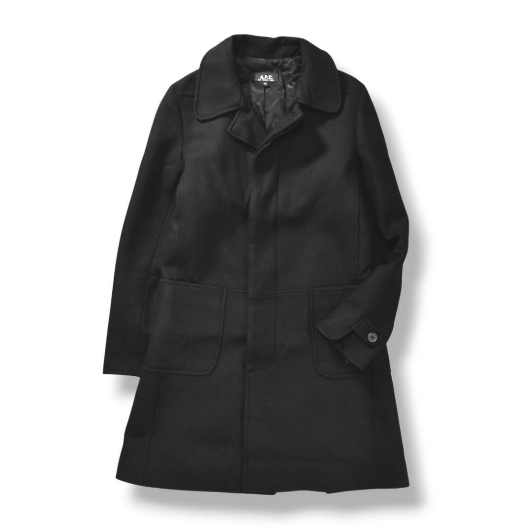 ウクライナ製 アーペーセー APC カシミヤ混 ウール チェスター コート サイドベンツ 総裏地 比翼 38 ブラック レディース