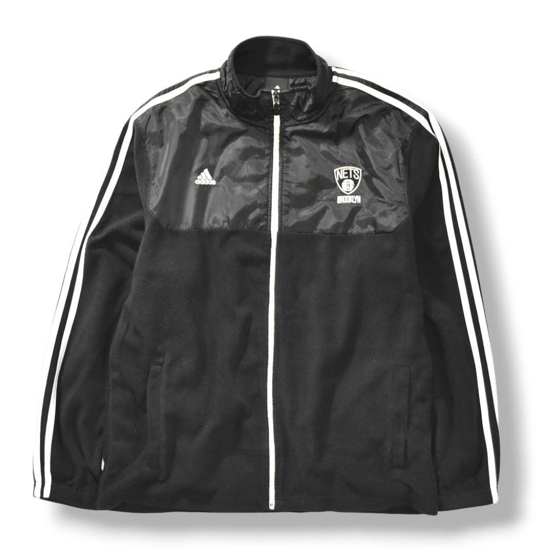 アディダス adidas x ブルックリン ネッツ Brooklyn Nets フリース ジャケット ジャンパー スリーストライプス 切替 L ブラック NBA バスケ スポーツ カジュアル ウェア メンズ