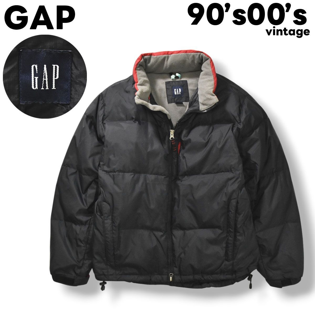 90s 00s ヴィンテージ ギャップ OLD GAP リップストップ ナイロン ダウン ジャケット ジャンパー 裏起毛 フリース L ネイビー メンズ