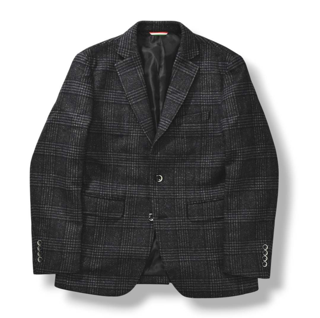 上質 インターメッツォ INTERMEZZO lanificio FORTEX社製 ウール チェック柄 シングル 2B テーラードジャケット 秋冬 M メンズ