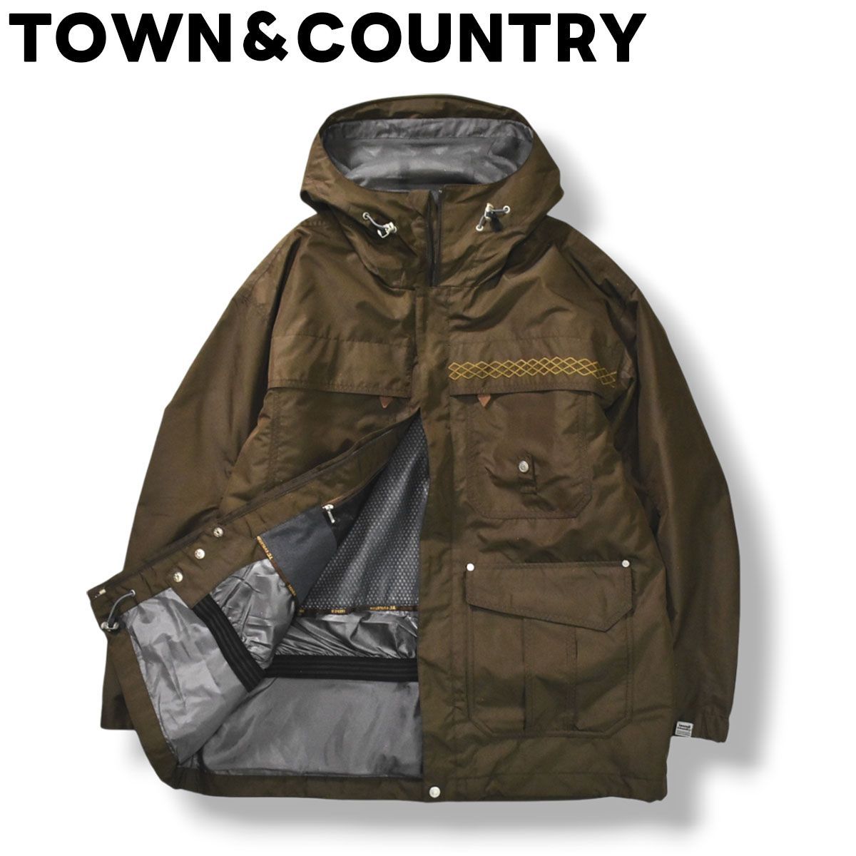 タウンアンドカントリー TOWN&COUNTRY フーデット スノーボード ジャケット 裏起毛 x メッシュ ウィンドブレーカー ジャンパー L ブラウン デサント DESCENTE メンズ