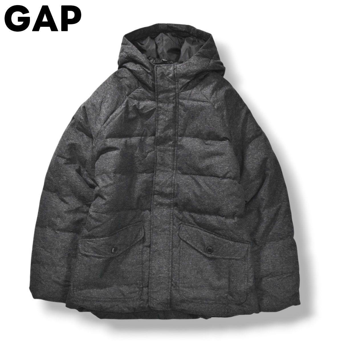 ギャップ GAP フーデット ダウン ジャケット ラグランスリーブ ウィンドブレーカー ジャンパー キルティング L ダーク グレー メンズ