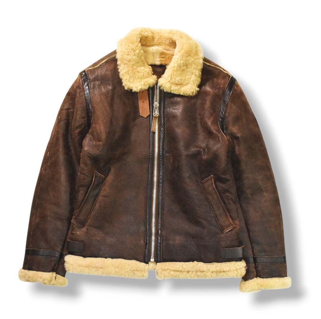本革 unknown ムートン ボア B-3 フライト ジャケット ジャンパー ブルゾン 羊革 レザー L相当 ブラウン アメリカン カジュアル メンズ