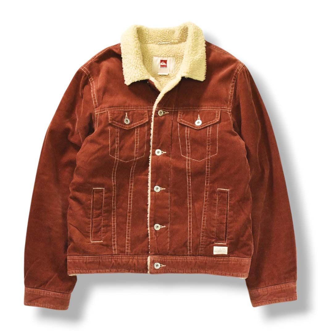 クイックシルバー Quiksilver 細畝 コーデュロイ ボア ジャケット トラッカー ブルゾン ジャンパー M レッドブラウン メンズ