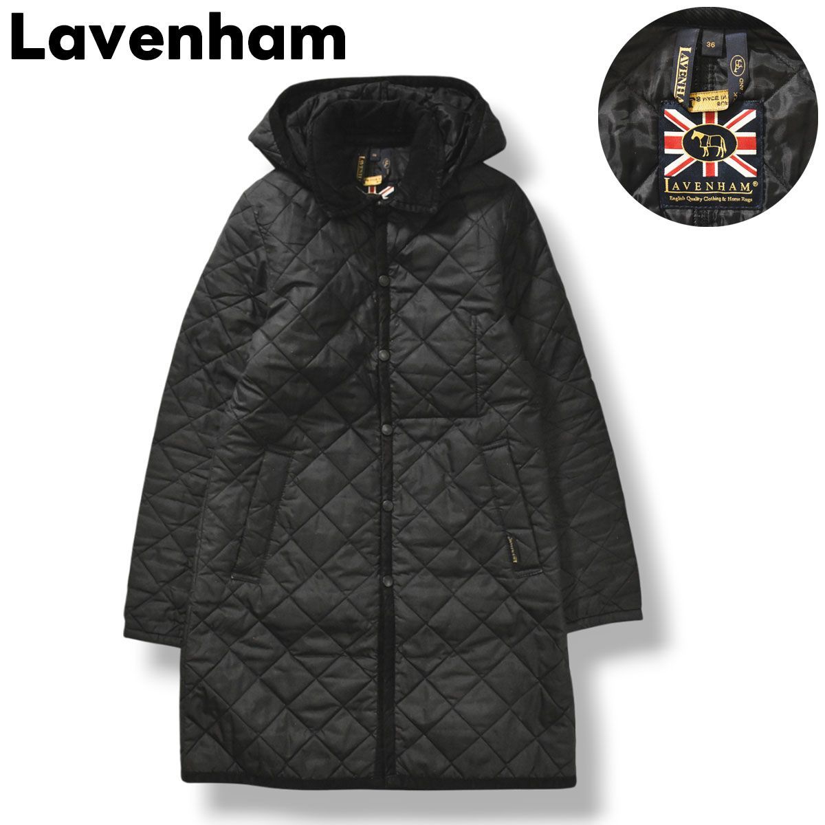 定番 英国製 ラベンハム Lavenham ハルステッド HALSTEAD キルティング コート ジャケット 中綿 36 ブラック レディース