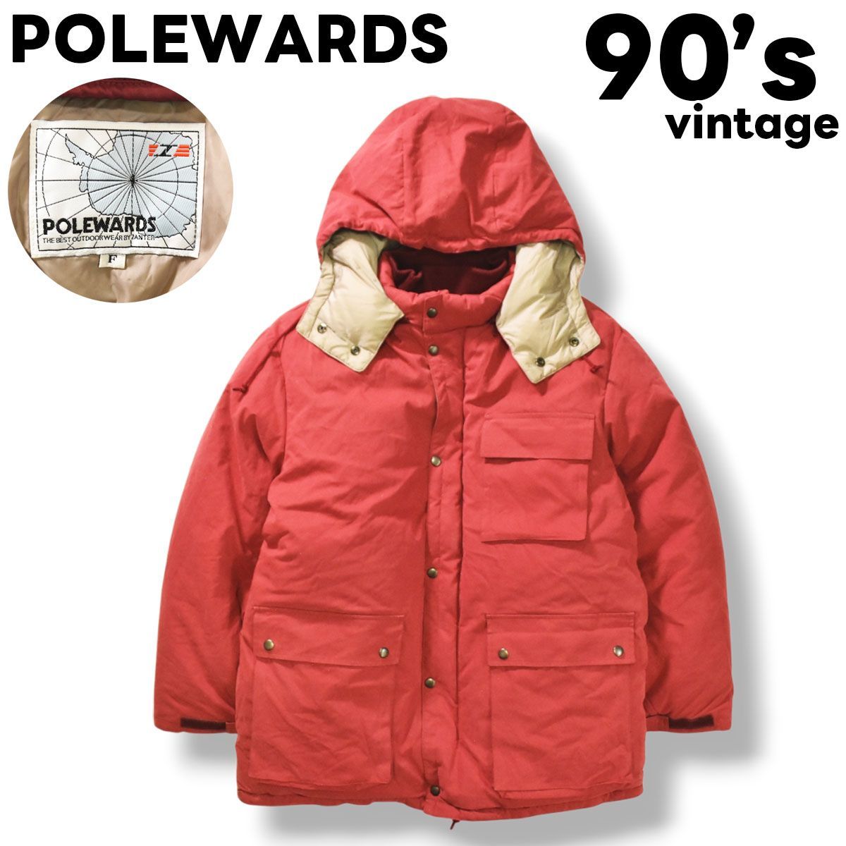 90s ヴィンテージ ポールワーズ POLEWARDS 南 観測隊 モデル ダウン ジャケット ウィンドブレーカー ジャンパー ワインレッド x ベージュ メンズ
