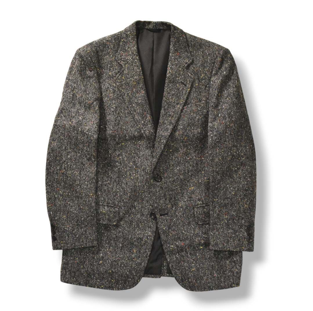 上質 ドネガルツイード Donegal Tweed ネップ ツイード 2B シングル テーラード ジャケット ブレザー センターベント ノッチドラペル 総裏地 A6 ミックスグレー メンズ