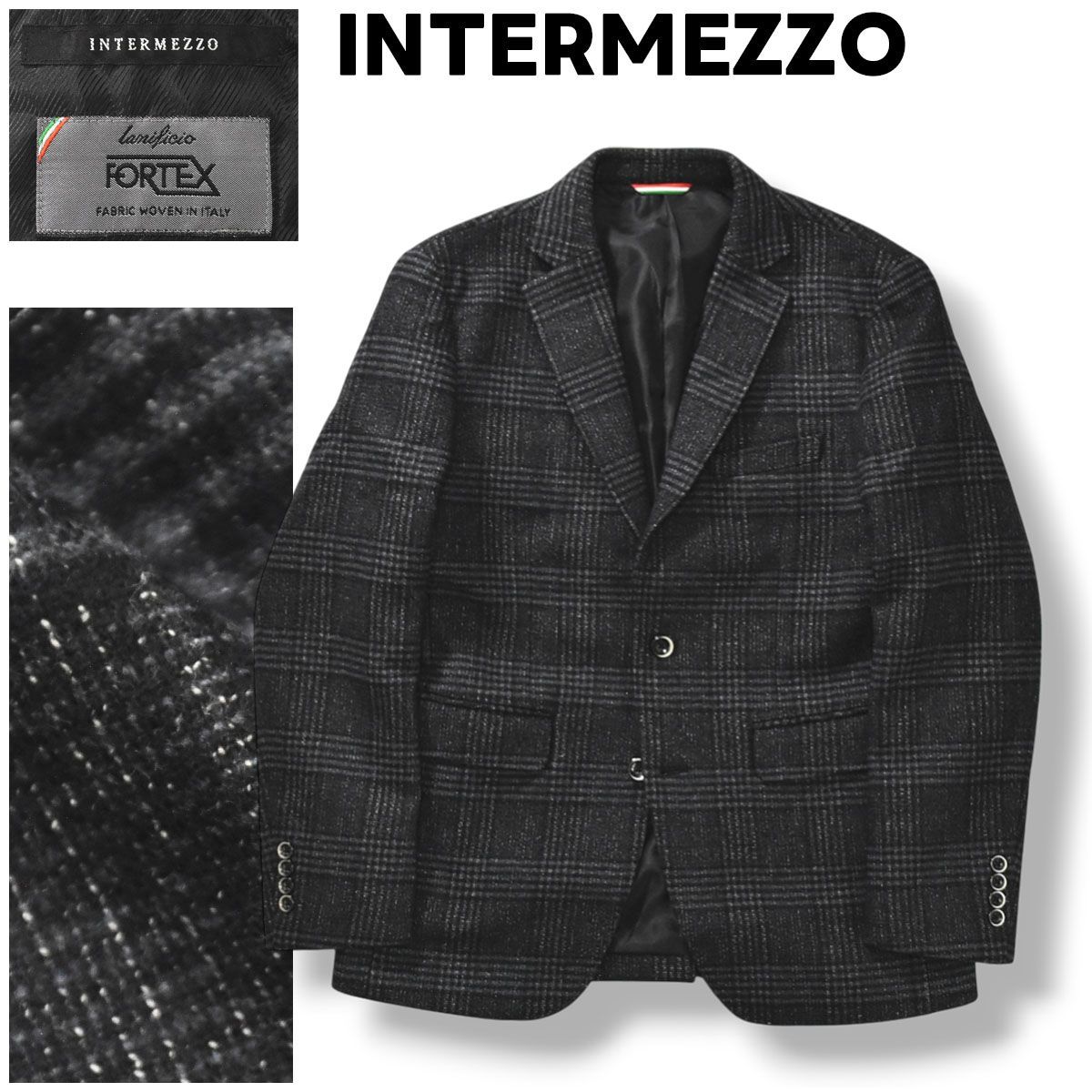 上質 インターメッツォ INTERMEZZO lanificio FORTEX社製 ウール チェック柄 シングル 2B テーラードジャケット 秋冬 M メンズ