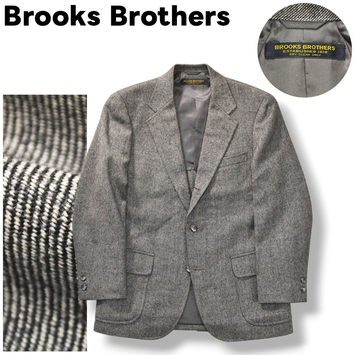 定番 ブルックスブラザーズ Brooks Brothers New Wool 使用 段返り 3B シングル テーラード ジャケット ブレザー 総裏地 ノッチドラペル センターベント A4 M相当 グレー メンズ