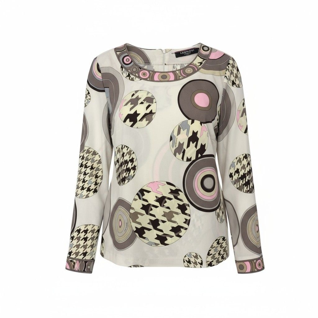 38 k 19 LEONARD レオナール 長袖カットソー カンカン素材 総柄 クルーネック トップス 0179503 Lサイズ マルチ レディースu 02 t