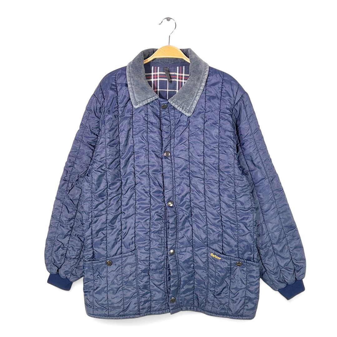 80s バブアー イングランド製 ヴィンテージキルティングジャケット ネイビー 旧タグ BARBOUR サイズM 古着 DZ0751