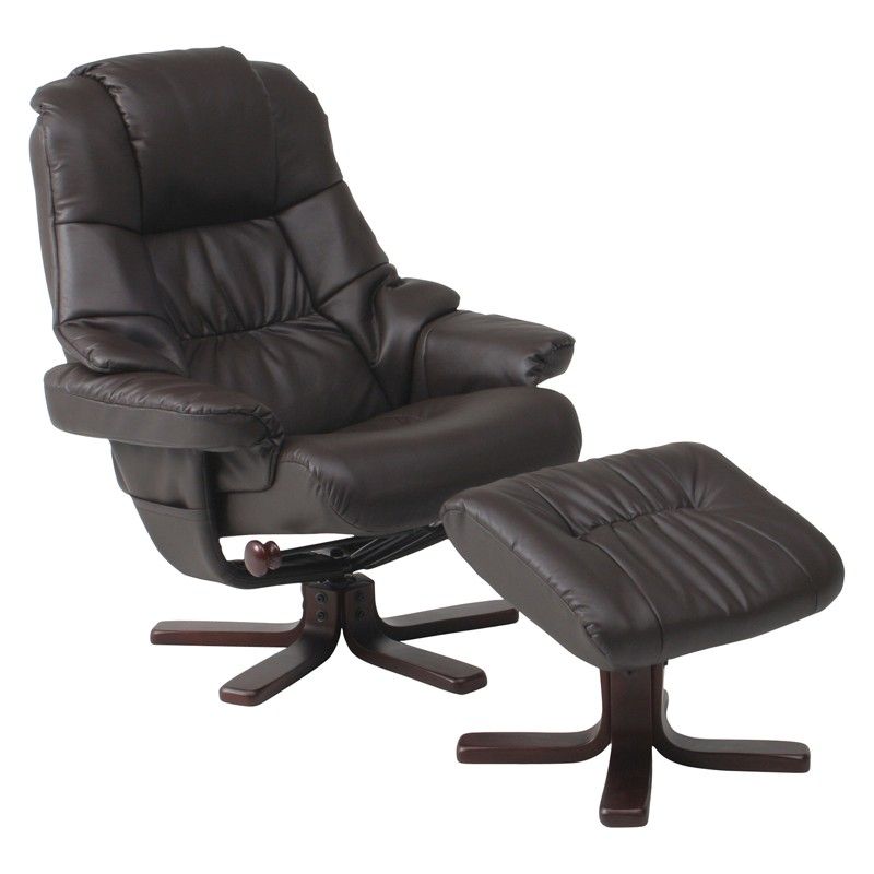 リクライニングチェア パーソナルチェア デスクチェア 肘置き付き オットマン付き 足置き 合皮レザー 書斎 社長椅子 感 ブラウン ID015