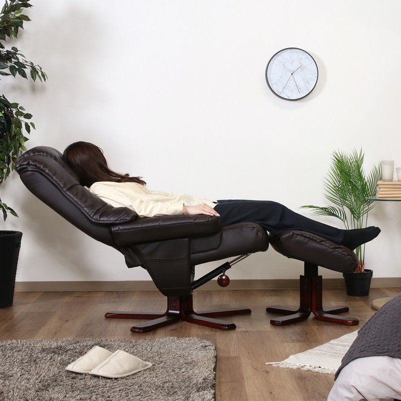  リクライニングチェア パーソナルチェア デスクチェア 肘置き付き オットマン付き 足置き 合皮レザー 書斎 社長椅子 感 ブラウン ID015 腰痛対策椅子 オフィスチェア ワークチェア 椅子 チェア