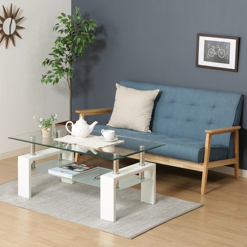 センターテーブル ローテーブル 幅100 cm 長方形 ガラステーブル 棚 収納付き テーブル 1人 2人 強化ガラス モダン おしゃれ 一人暮らし ID 015