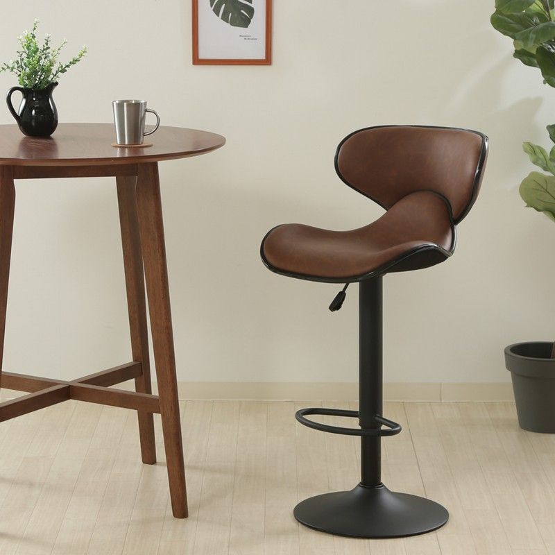 カウンターチェア 1脚 昇降 ハイチェア 背もたれ 合皮レザー 椅子 バーチェア 足置き フットレスト ヴィンテージ 感 おしゃれ ブラウン ID 015