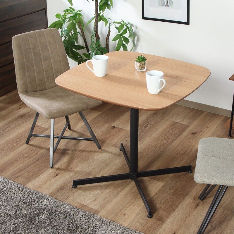 カフェテーブル 幅75 cm 高さ75 正方形 角丸 1人 2人用 木xアイアン ダイニングテーブル テーブル おしゃれ シンプル 北欧 一人暮らし ID 015