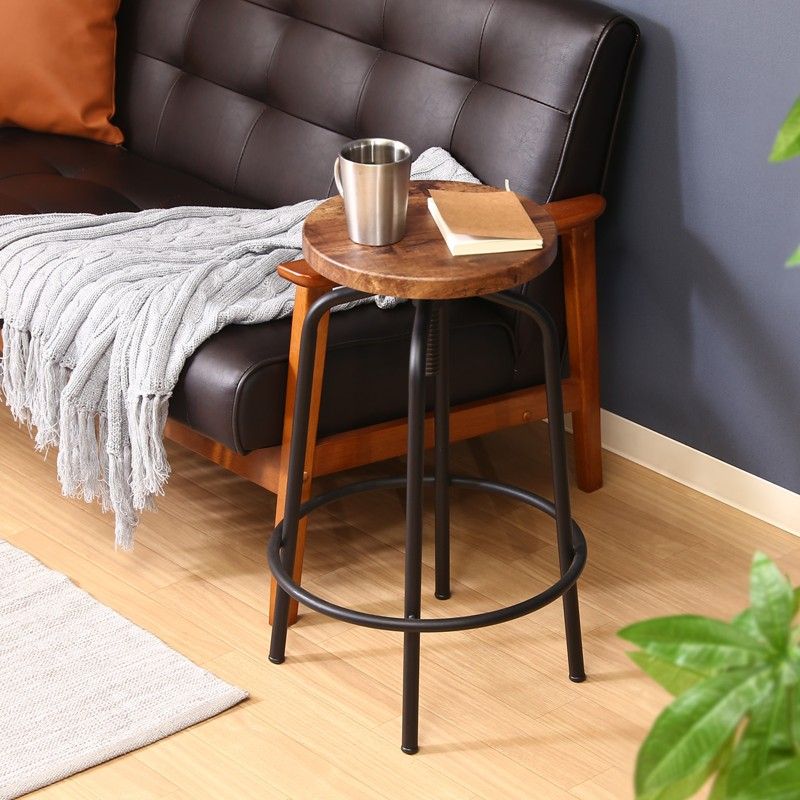 ハイスツール 1脚 カウンターチェア 木xアイアン 昇降 丸型 円形 インダストリアル ヴィンテージ おしゃれ 椅子 バーチェア 足置き付き 店舗 ID 015