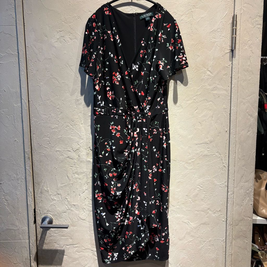 LAUREN RALPH LAUREN ローレンラルフローレン FLOWER DRESS 花柄ワンピース 41381 ブラック size 4 代官山A11