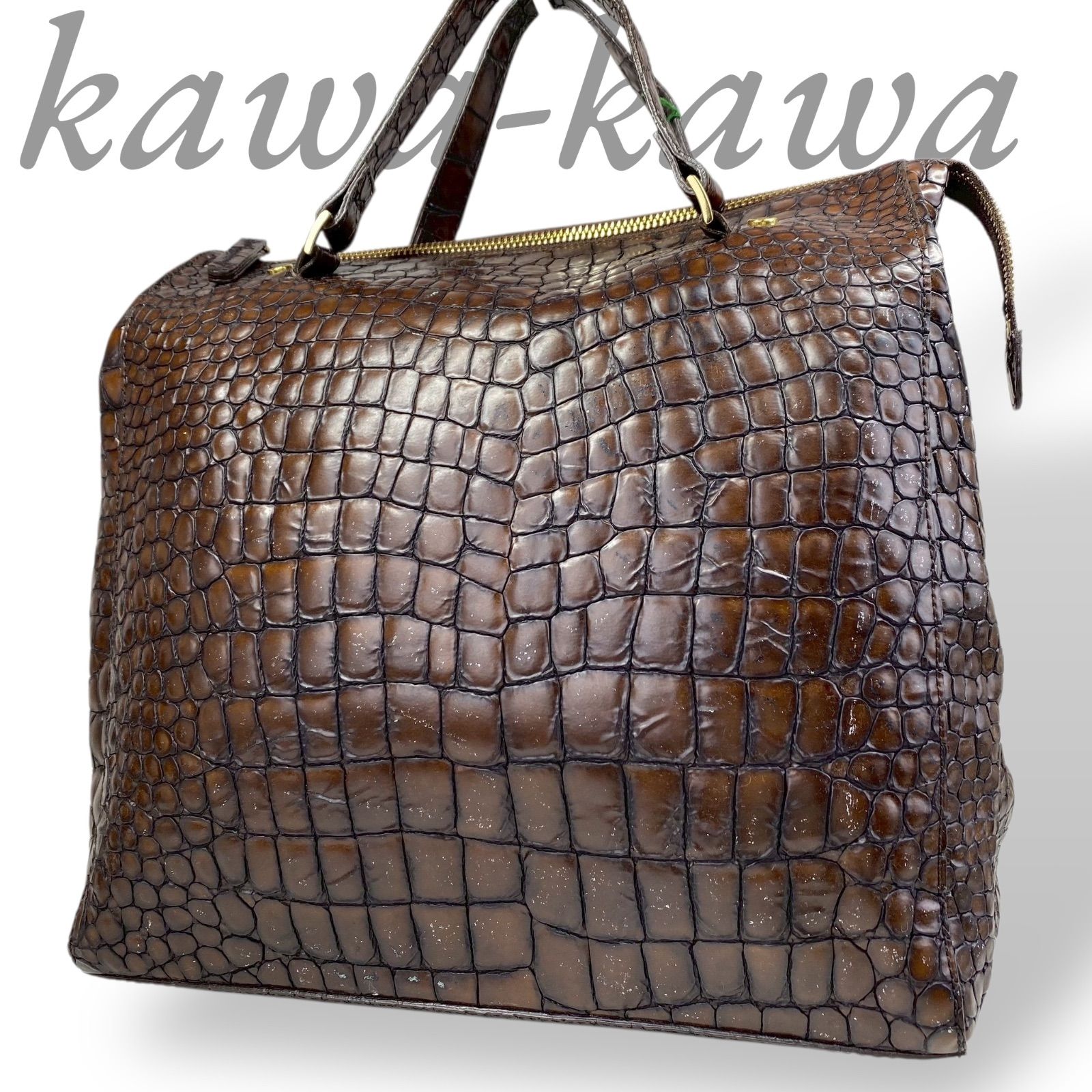 B4076】kawa-kawa カワカワ ハンドバッグ クロコ 型押し レザー