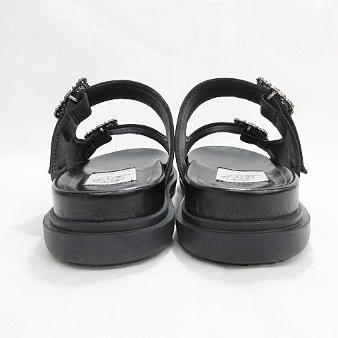 美品/エマフランシス/ビジュー付き黒ダブルベルトサンダル エマ フランシス Emma Francis サンダル ダブルベルト ビジュー サテン