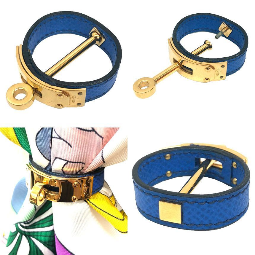 HERMES エルメス ケリー スカーフリング スカーフ留 ブルー ゴールド金具 aq 12294