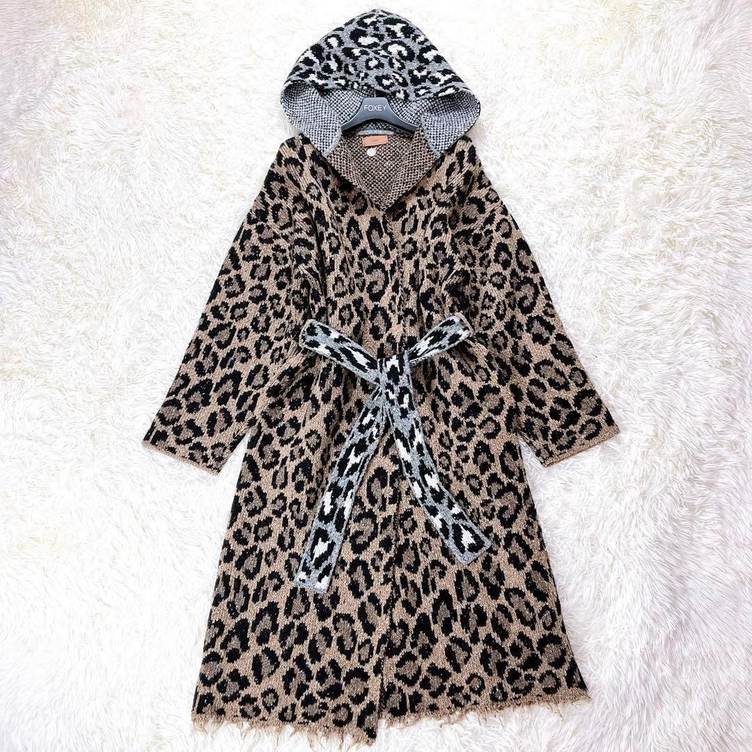 級 ALANUI アラヌイ ロング ニットカーディガン フード フーデット ロングコート フリンジ レオパード ヒョウ ニットコート ガウン ベルト メンズ レディース 男女兼用 ユニセックス フリンジ ベルト Sサイズ