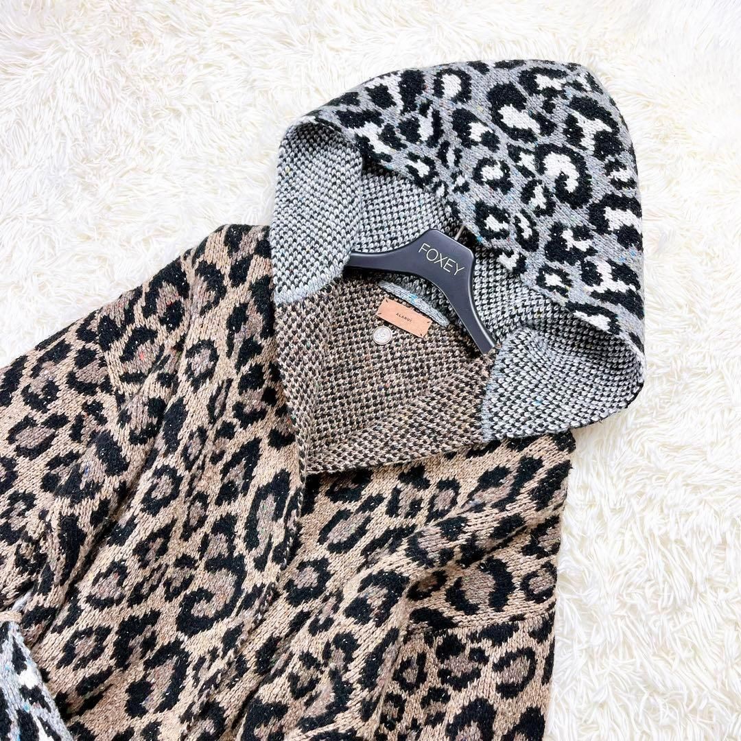 級 ALANUI アラヌイ ロング ニットカーディガン フード フーデット ロングコート フリンジ レオパード ヒョウ ニットコート ガウン ベルト メンズ レディース 男女兼用 ユニセックス フリンジ ベルト Sサイズ